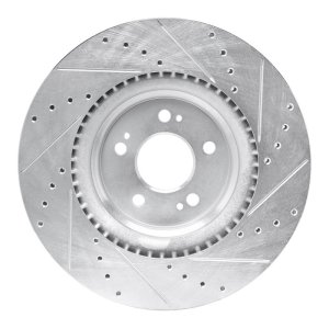 Genesis GV70 Brake Rotor (1) - Front Left - R1 Concepts - Drilled & Slotted - Silver - `21-`25